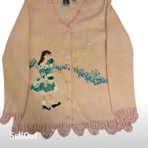 Storybook Knits Women's XS Pink Embellished Cardigan Sweater